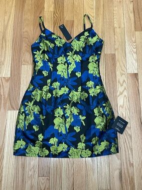 Lulu's Black Mini Dress with Green & Blue Floral